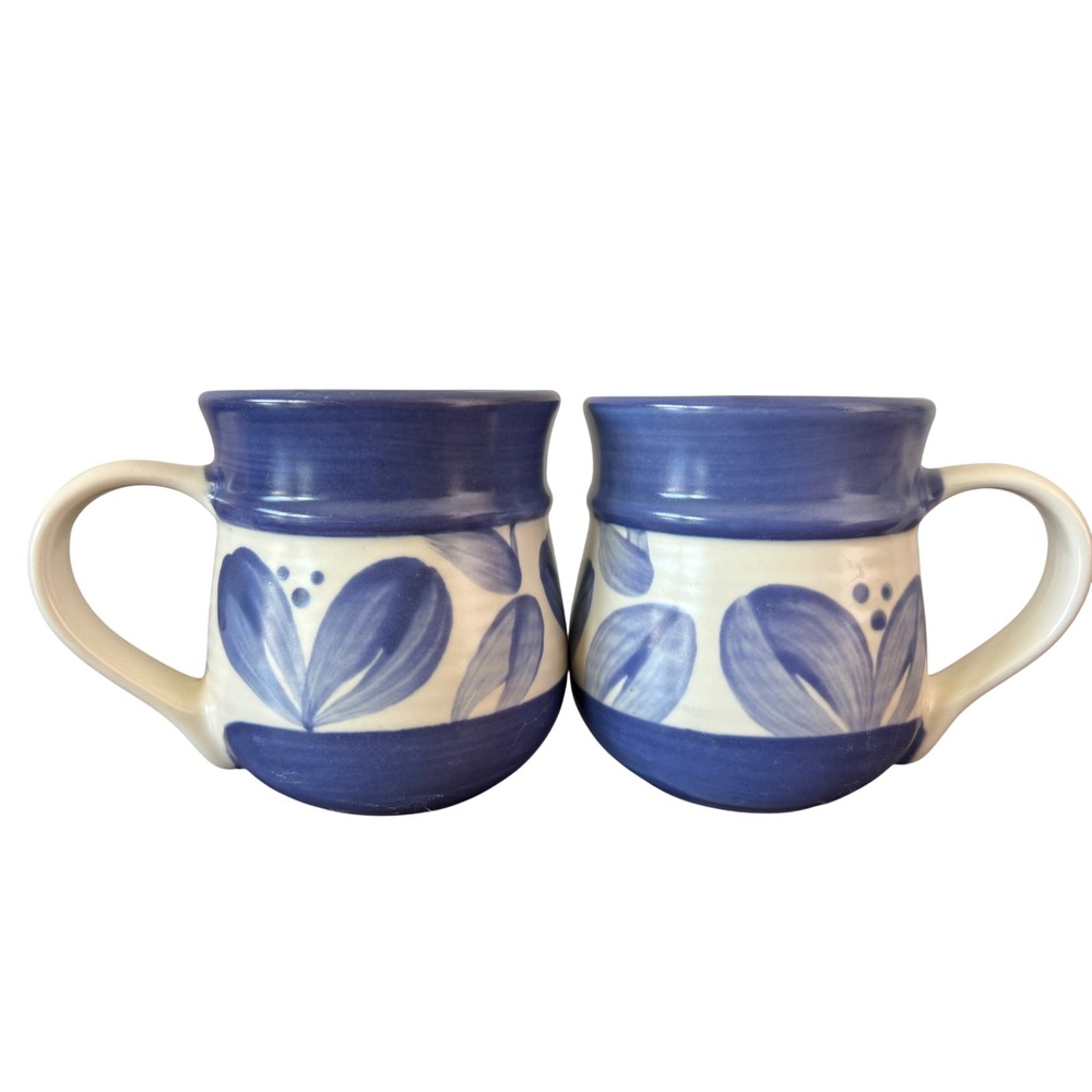 Pfaltzgraff Pistoulet Blue White Floral Stoneware Coffee Mugs Set of 2 Mexico